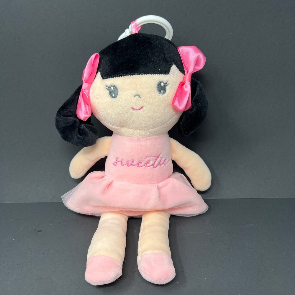 Stepping Stones Carried Away Plush Doll 12 Pink Sweetie Black Pigtails Ribbons